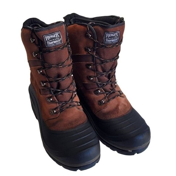 Ranger Snow Work Boots Men's 11 Black Brown DuPont Thermolite Insulated Lace Up - Picture 1 of 8